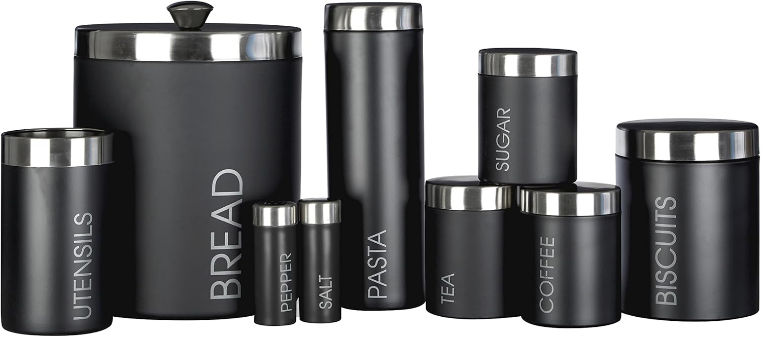 Housewares Liberty Tea, Coffee and Sugar Canisters - Set of 3, Black