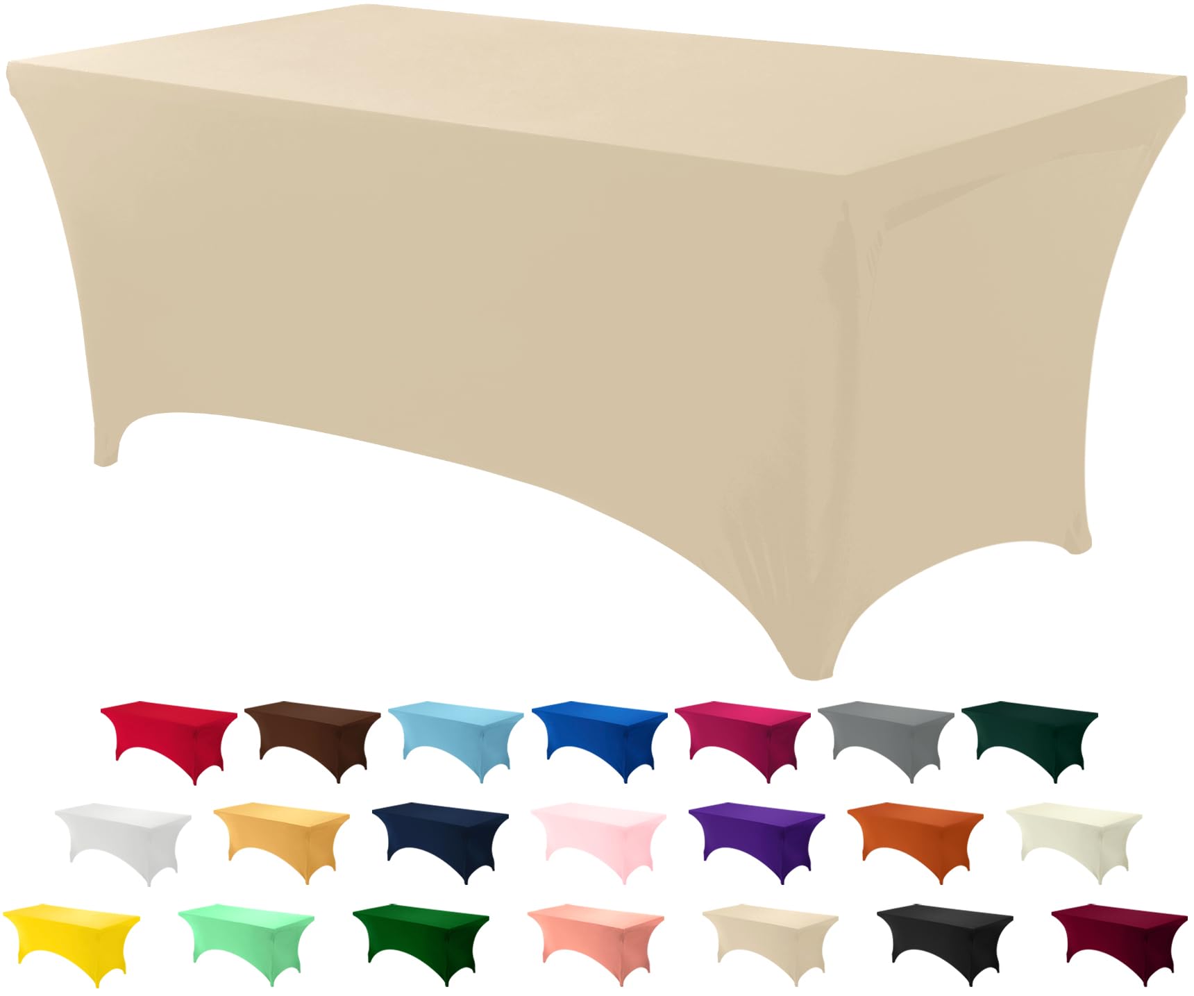 Spandex Table Cloth 1 Pack [6FT, Champagne] Tight, Fitted, Washable and Wrinkle Resistant Stretch Rectangular Patio Table Cover for Event, Wedding, Banquet & Parties [183Lx76Wx76H] cm