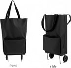 Folding shopping cart, supermarket trolley with two lightweight folding wheels, Oxford cloth bag reusable folding bag large capacity ultra-light handbag travel camping home essential artifact(black)