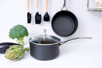 Toughened Non-Stick 18x11.1cm Saucepan with Helper Handle and Glass Lid, Aluminium, 51108180010302, Black