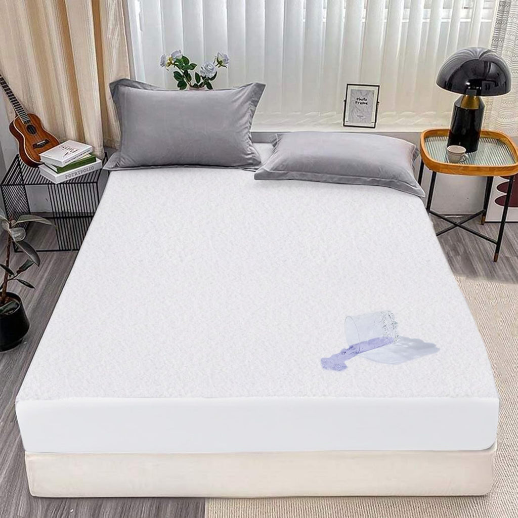 Waterproof Mattress Protector Double Bed with Deep 30cm Pocket- 100% Poly-Cotton with All around Elasticity Super Soft & Noiseless Hotel Quality Bed Topper (137 × 190) cm