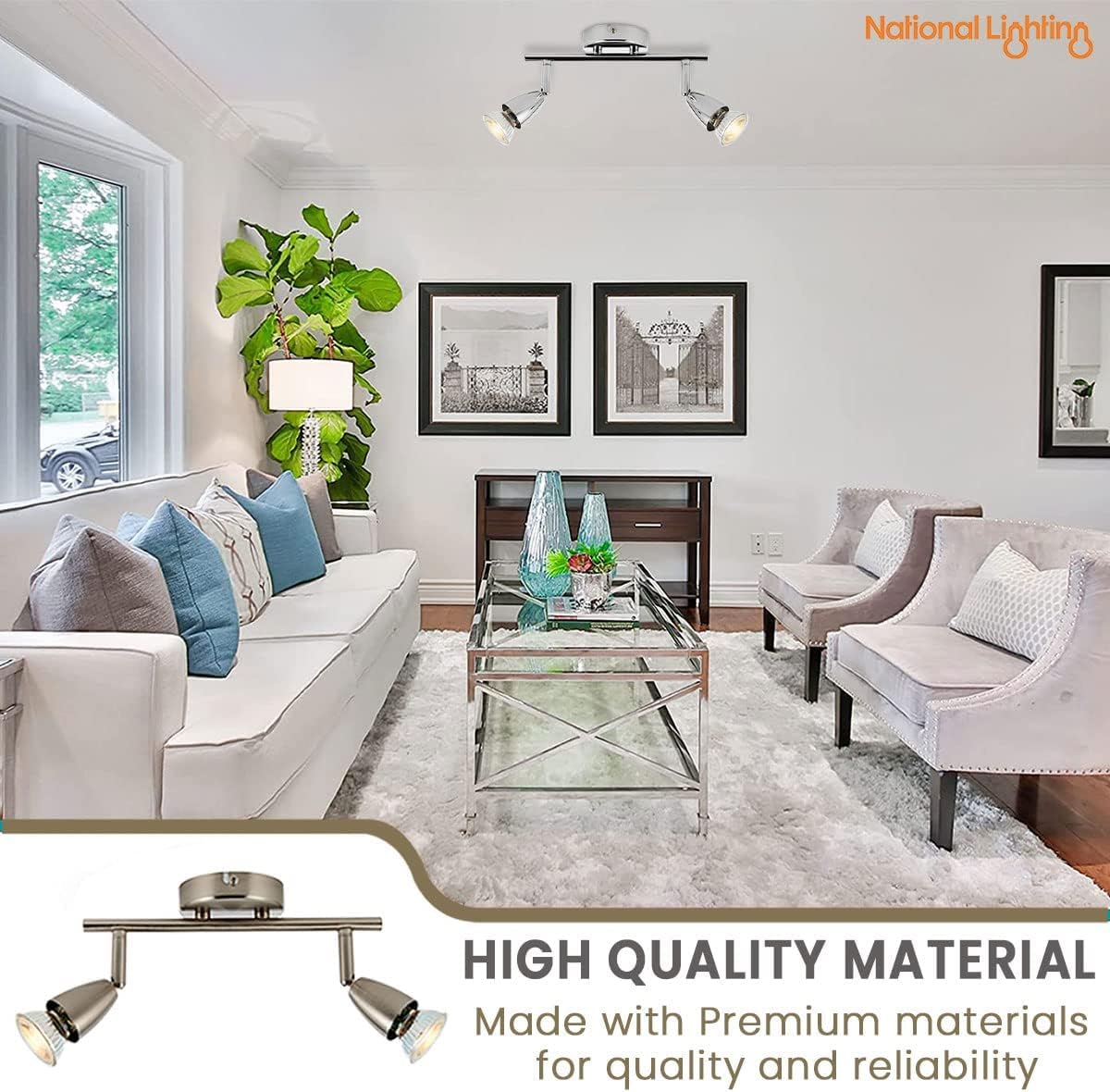 Amalfi 2 Way Adjustable Bar Spotlight Fixture - IP20 Semi Flush Ceiling Light - GU10 LED Compatible Spotlight Lamp - Residential and Commercial Dimmable Light Fitting | Antique Brass Finish