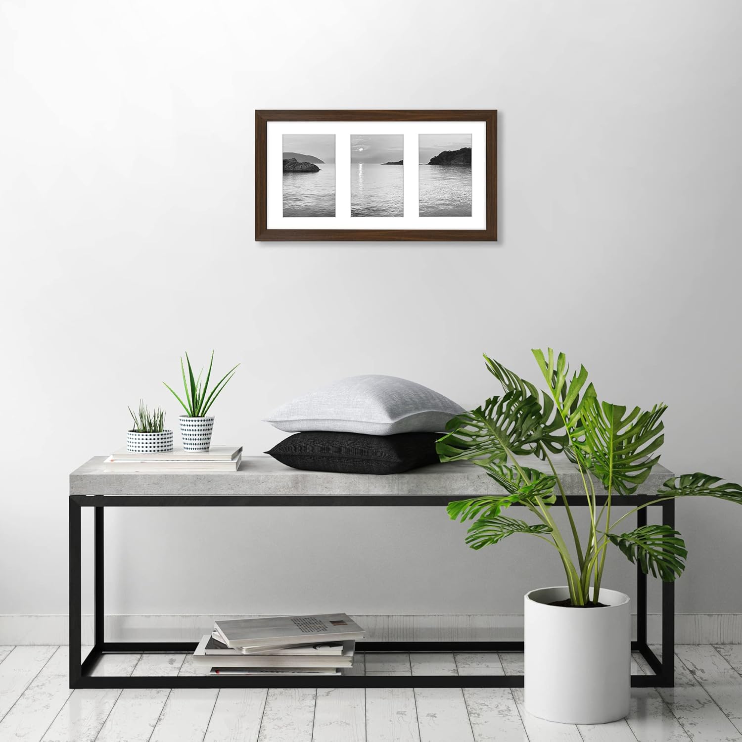 6x4 Collage Photo Frame with Shatter-Resistant Glass - Signature Collection - Fits Three 4x6 Photos or Use as One 8x16 Picture Frame for Tabletop and Wall - Walnut