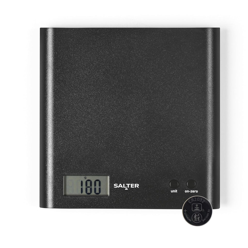 Arc Kitchen Scale – Digital Food Weighing Scales For Precise Cooking/Baking, Slim Platform for Compact Storage, Add & Weigh/Tare Function, 3kg Capacity, Battery Included, Black