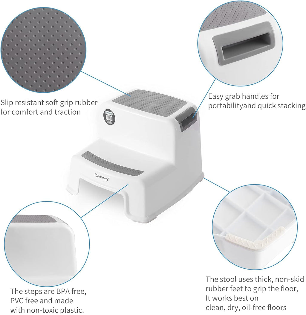 2 Step Stool for Kids, Sturdy Double Step Stool for Toddlers, Anti-Slip Stool for Children,Toddler's Stool for Potty Training and Use in the Kitchen and Bathroom Easy to Clean and Portable