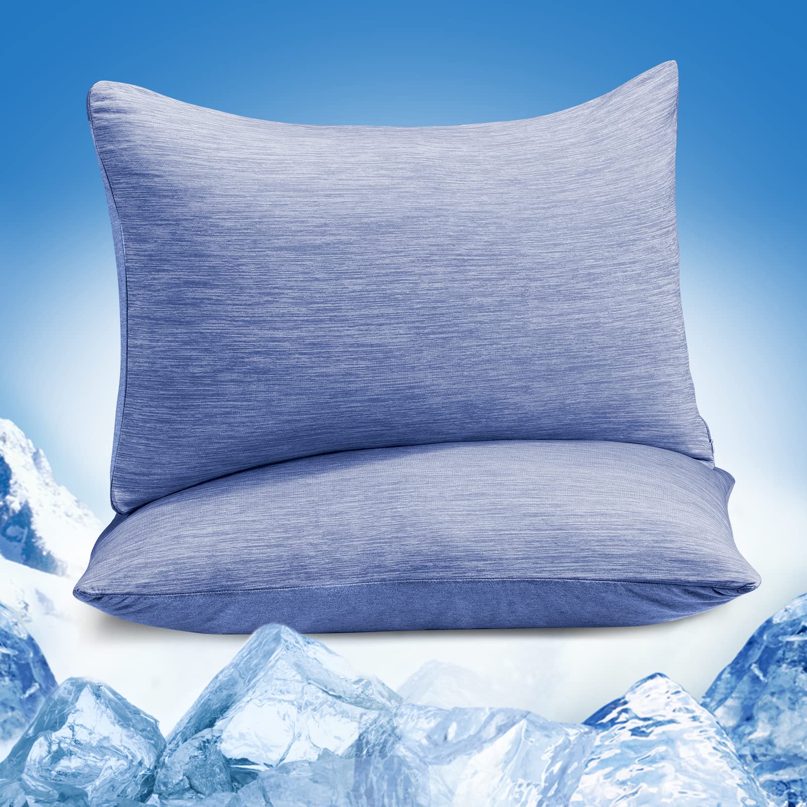 Marchpower Cooling Pillowcases, Arc-chill 2 Pack Q-Max 0.5 Cool Pillow Cases for Hot Sleepers Night Sweats, Double Sided Breathable & Soft Cooling Pillow Cover with Hidden Zipper - 50X75cm, Blue