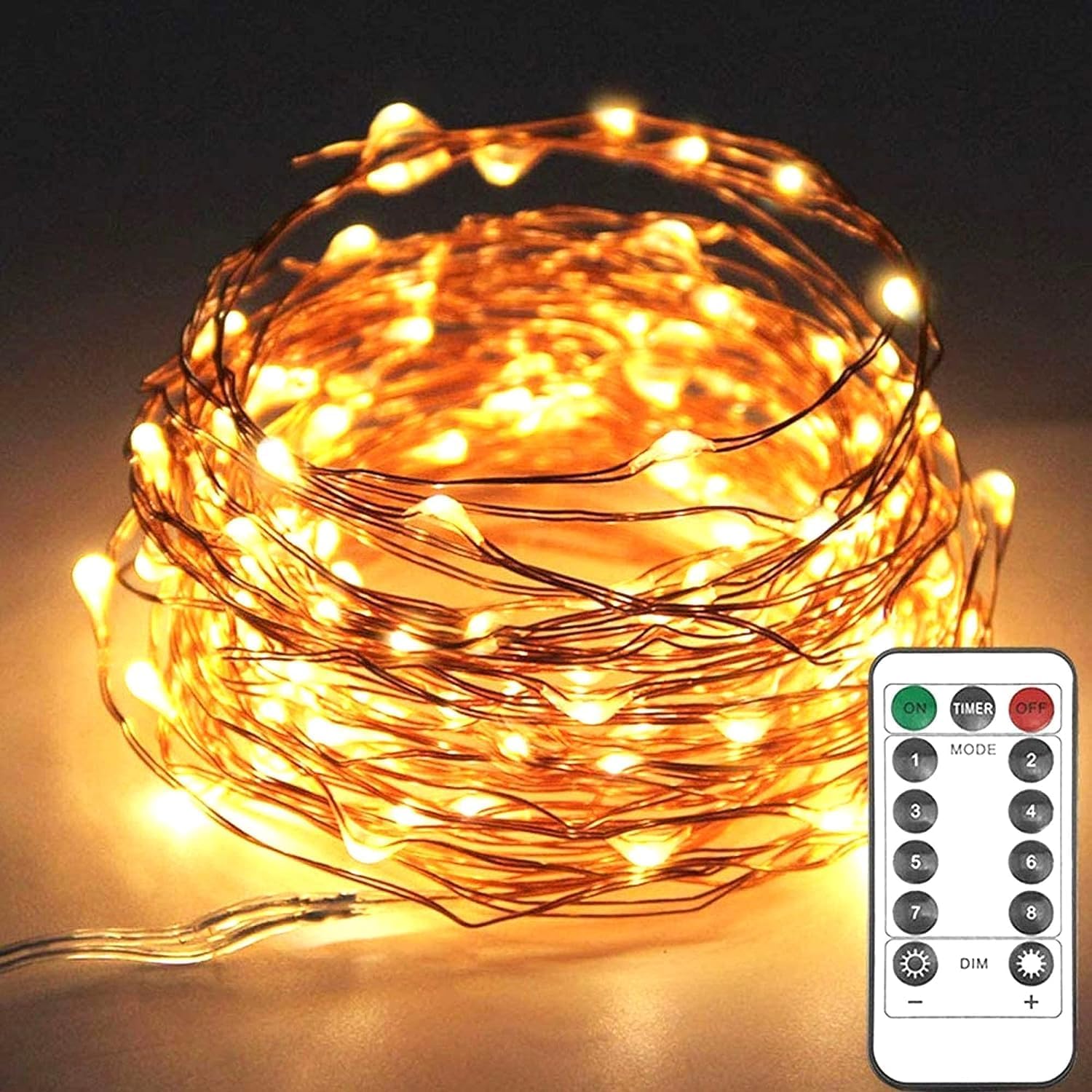 Twinkle Star Fairy Lights, 20m 200 LED USB Plug in Copper Wire String Lights with Remote/8 Modes/Timer, Christmas Lights for Outdoor/Indoor Lighting, Bedroom, Xmas Tree Decoration, Warm White Main image