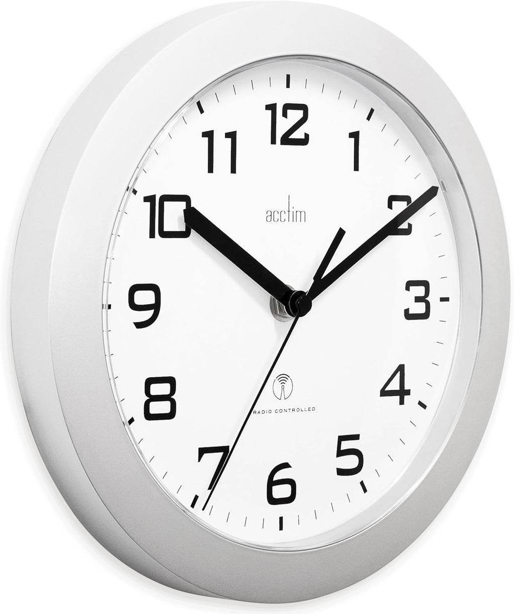 74367 Peron Radio Controlled Wall Clock, Silver, 23 cm l x 23 cm w