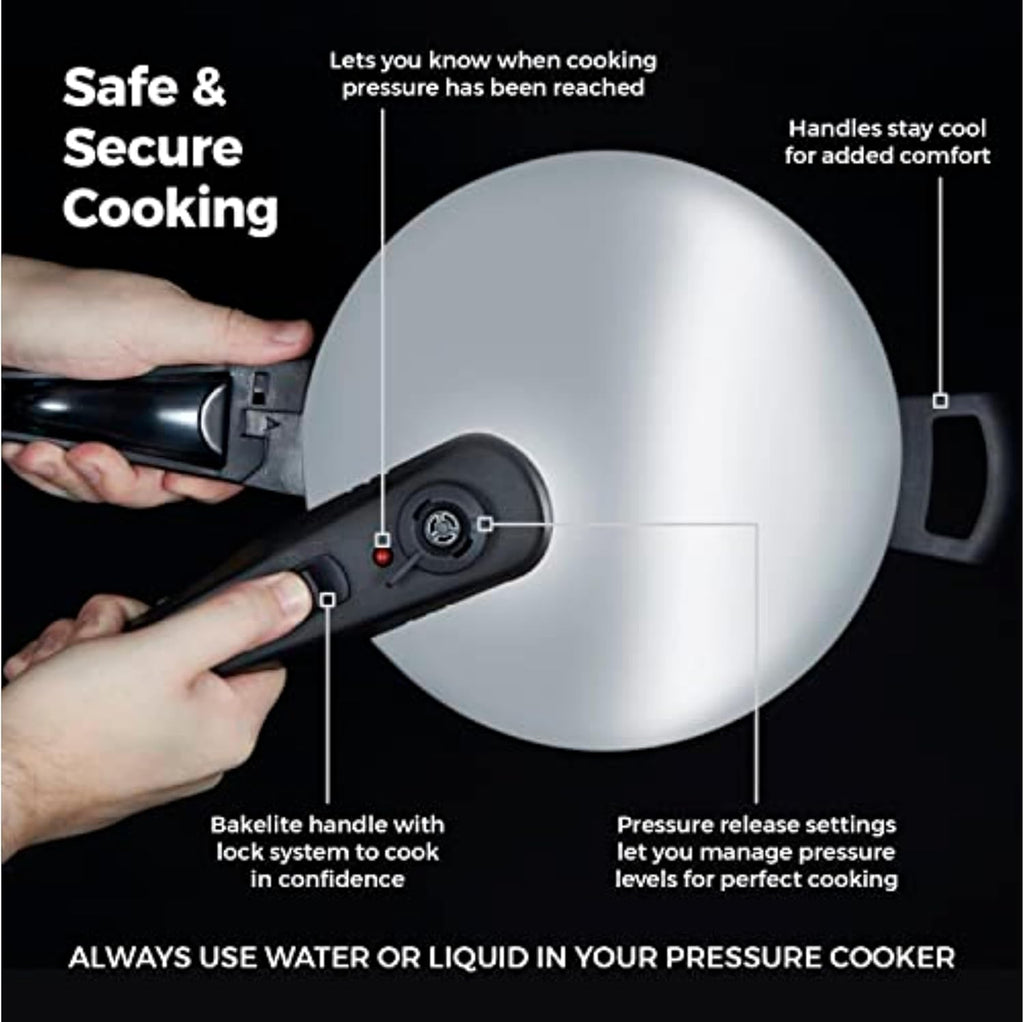 T80244 6L/22cm Pressure Cooker with Steamer Basket, Stainless Steel, Silver