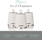 Elegance SWKA18533WHT Set of 3 Kitchen Storage Canisters for Tea, Coffee, and Sugar with Textured Gloss Finish and Stainless Steel Accents, 1.3L, White