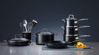 Toughened Non-Stick 18x11.1cm Saucepan with Helper Handle and Glass Lid, Aluminium, 51108180010302, Black