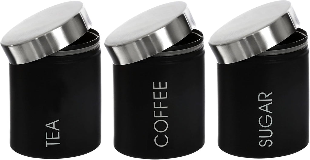 Housewares Liberty Tea, Coffee and Sugar Canisters - Set of 3, Black
