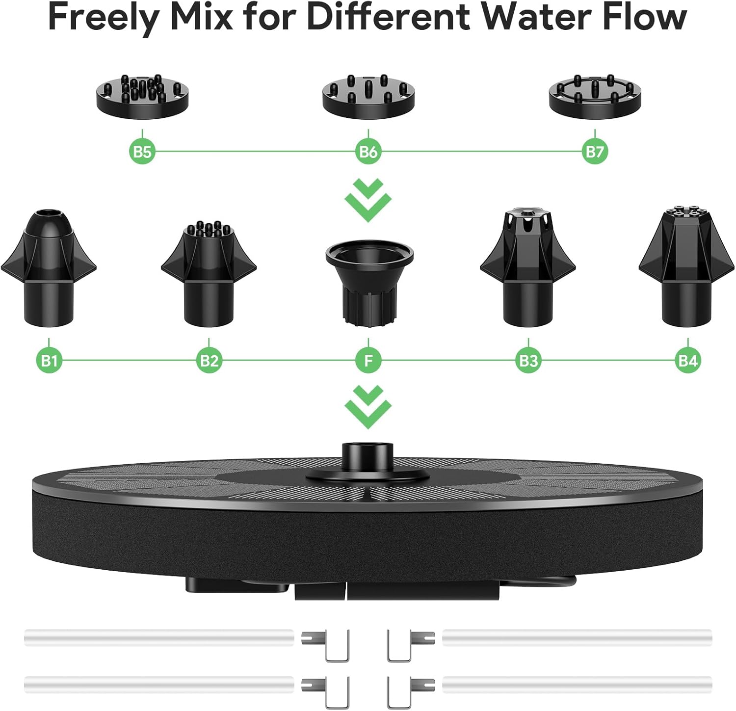 Solar Power Fountain, THEGUS 2.5W Solar Fountain Pump, Solar Water Fountain Kits with 7 Nozzles, Free Standing Floating Solar Fountain for Bird Bath, Fish Tank, Pool, Patio and Garden Decoration