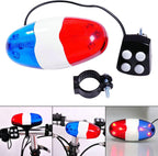 Bicycle Police Siren Bike LED Light Electric Horn Bicycle Police Sound Light 4 Sounds Melody Bicycle Power Horn Siren Bell 6-LED Flashing Blue and Red Bicycle Safety Light for Mountain Bike Road Bike
