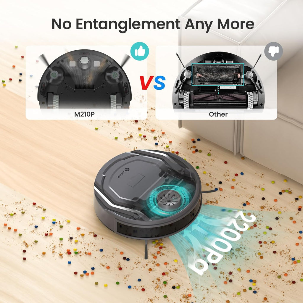 M210P Grey Robot Vacuum Cleaner Remote Control, Small Robot Robotic Vacuum 7.8cm Thin 28cm DIA, 2200 Pa Suction, Alexa Voice Control Self-Charging Robotic Vacuum Ideal for Pet Hair Hard Floor