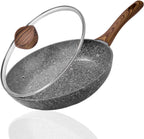 24CM Frying Pan with Lid, Granite Nonstick Frying Pans with Lid, Stone Frying Pan, Induction Compatible (24CM)