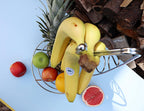 Fruit Basket Fruit Bowl with Banana Hook 43cm Tall, Wired Fruit Rack/Banna Stand Hanger - Silvery Chrome Finish