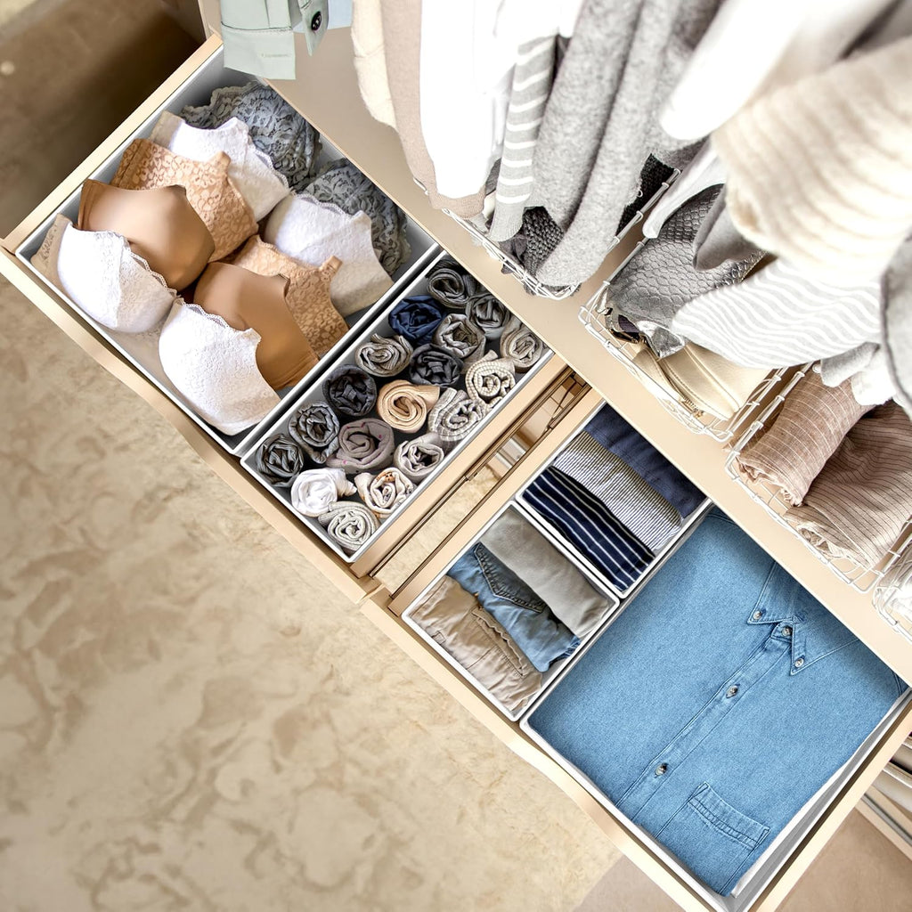 Simple Houseware Foldable Cloth Storage Box Closet Dresser Drawer Divider Organizer Basket Bins for Underwear Bras, Gray (Set of 6)