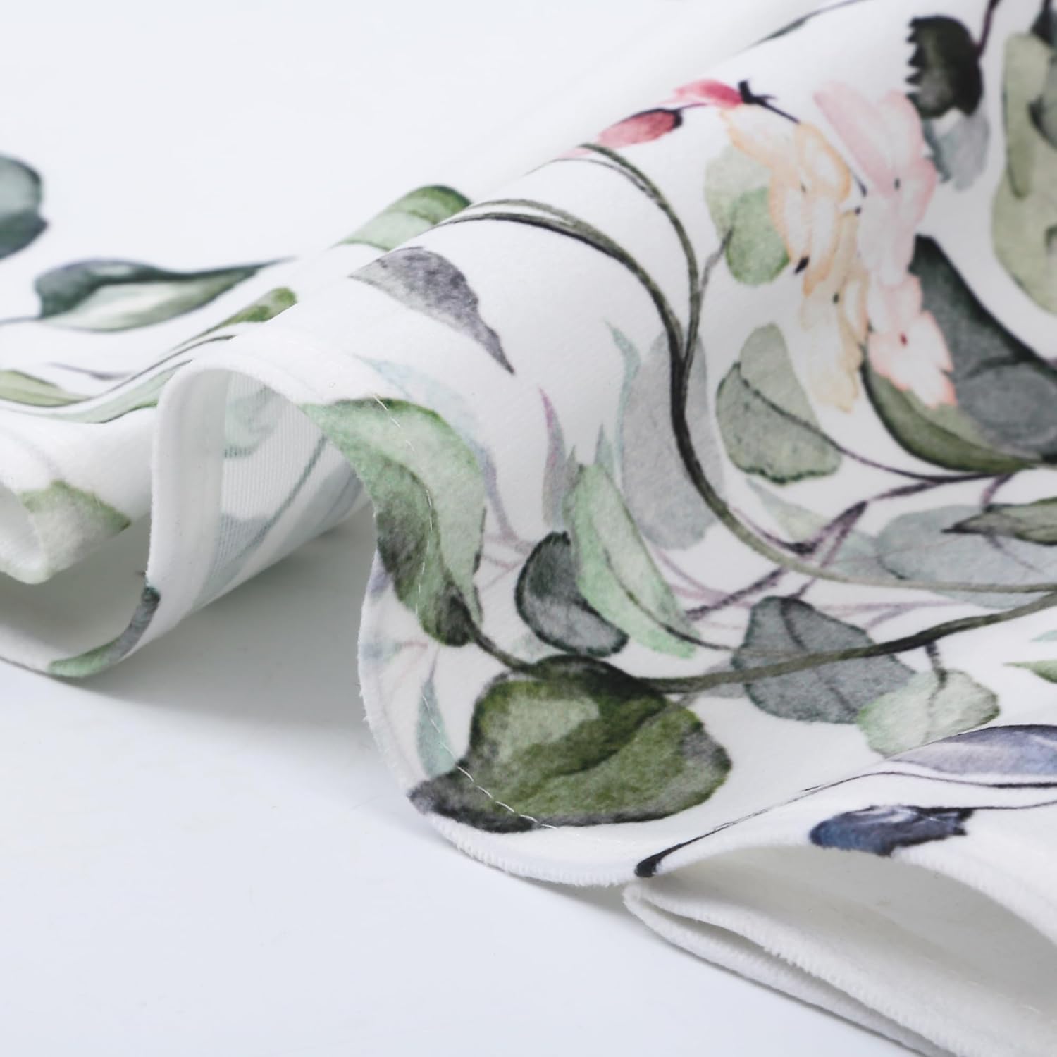 Eucalyptus Botanical Leaves Floral Kitchen Window Curtains Over Sink Boho Farmhouse Flower Leaf Small Window Treatment Sage Green Cafe Short Curtains for Bathroom Tier Drapes 27.5x39 inch