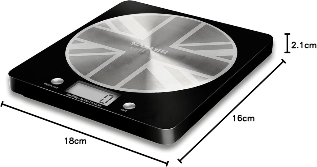 1036 BKSSDR Digital Kitchen Scale – Cooking & Baking Scales for Food Weight, Stainless Steel Weighing Platform, 5KG Capacity, Tare Function, Large LCD Easy Read Display, Measure Liquids, Black