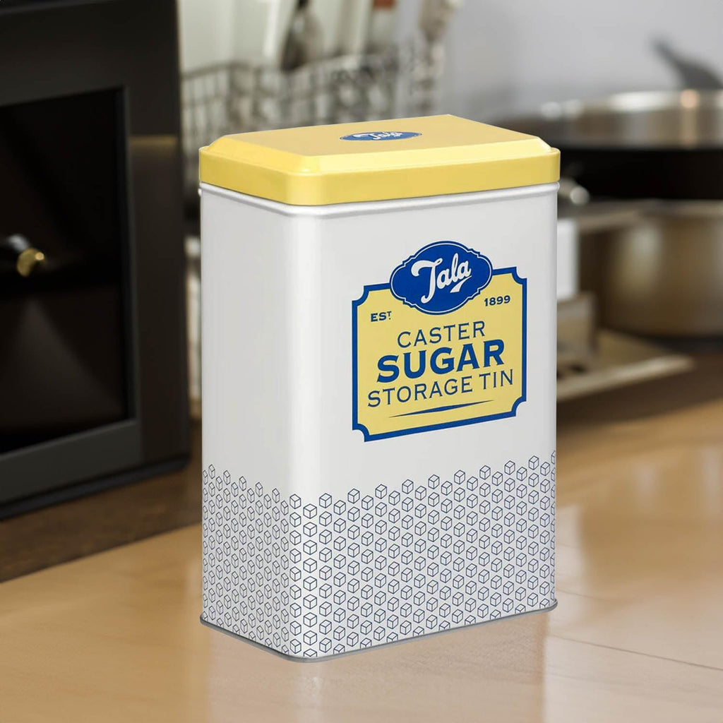 Tala Originals Storage Tin, Metal, Yellow and Cream Nostalgic Design, Holds a Full Bag of Caster Sugar (Sugar Not Included)