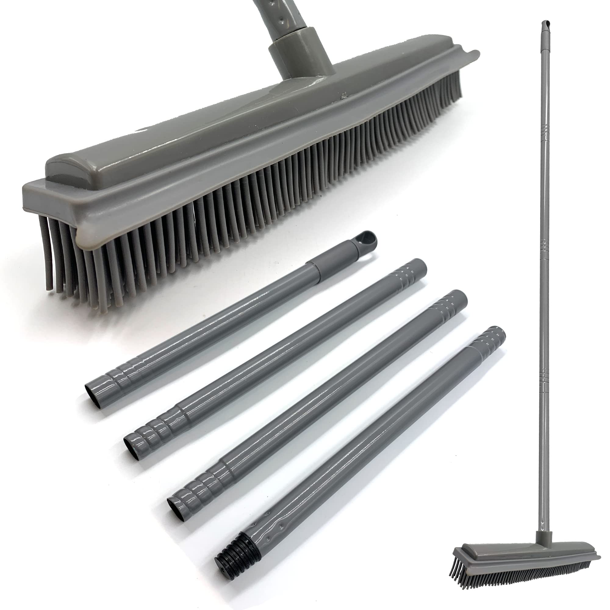 Rubber Broom with 120cm Multi-Section Metal Handle, 31cm Wide Rubber Brush Head with Built-in Squeegee − Soft Broom Indoor, Carpet Sweeper, Spill Cleaner, and Pet Hair Remover Main image