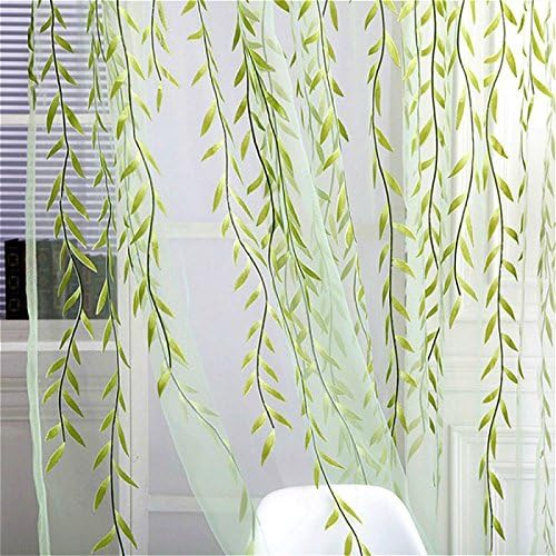 Surpass Shimmery Willow Branch Printed Rod-Pocket Sheer Curtain Single Voile Curtain Panel Green (Green) Secondary image