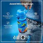 Small Water Bottle, Leak Proof, Easy to Open, Secure Lock, Dishwasher Safe, Flip Cover, Carry Handle, Easy Clean, Durable, Water Bottle, Raised Print, Blue, Sea Turtle
