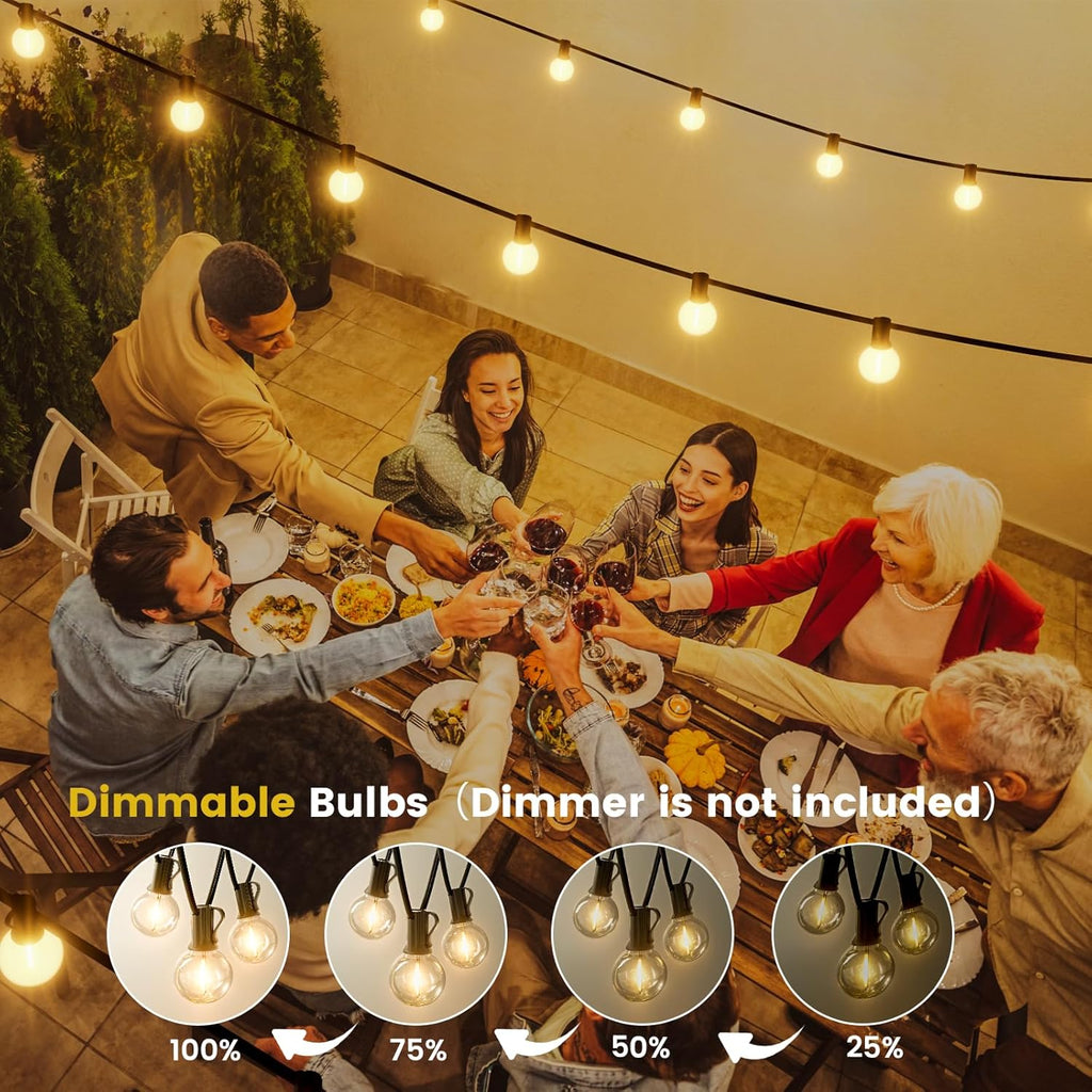 Outdoor String Lights Mains Powered, 25FT/7.6M Festoon Lights Outdoor with 12+1 Shatterproof G40 LED Bulbs, Waterproof Globe Garden Lights for Patio, Wedding, Party, Terrace, 2700K