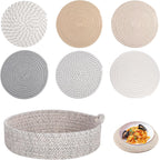 Kyrio Round Placemats, Trivets Mats Hotplate Mats, Heat Resistant Mat, for Kitchen, Restaurant,Dining Table, with storage basket(6PCS)