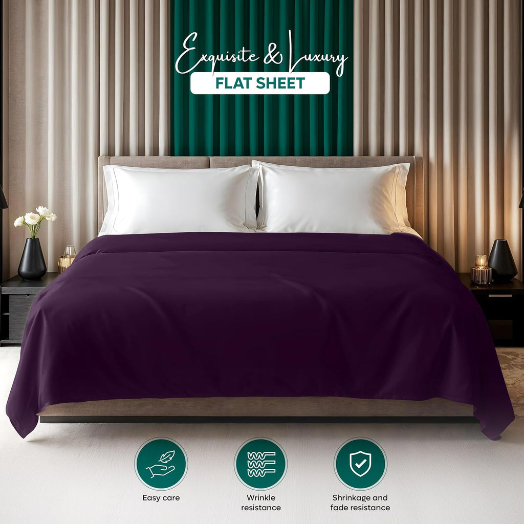 Flat Sheet Double Size - OEKO-TEX Certified - Easy Care Soft Brushed Polyester - Microfiber Fabric - Wrinkle, Shrinkage, and Fade Resistant - Purple