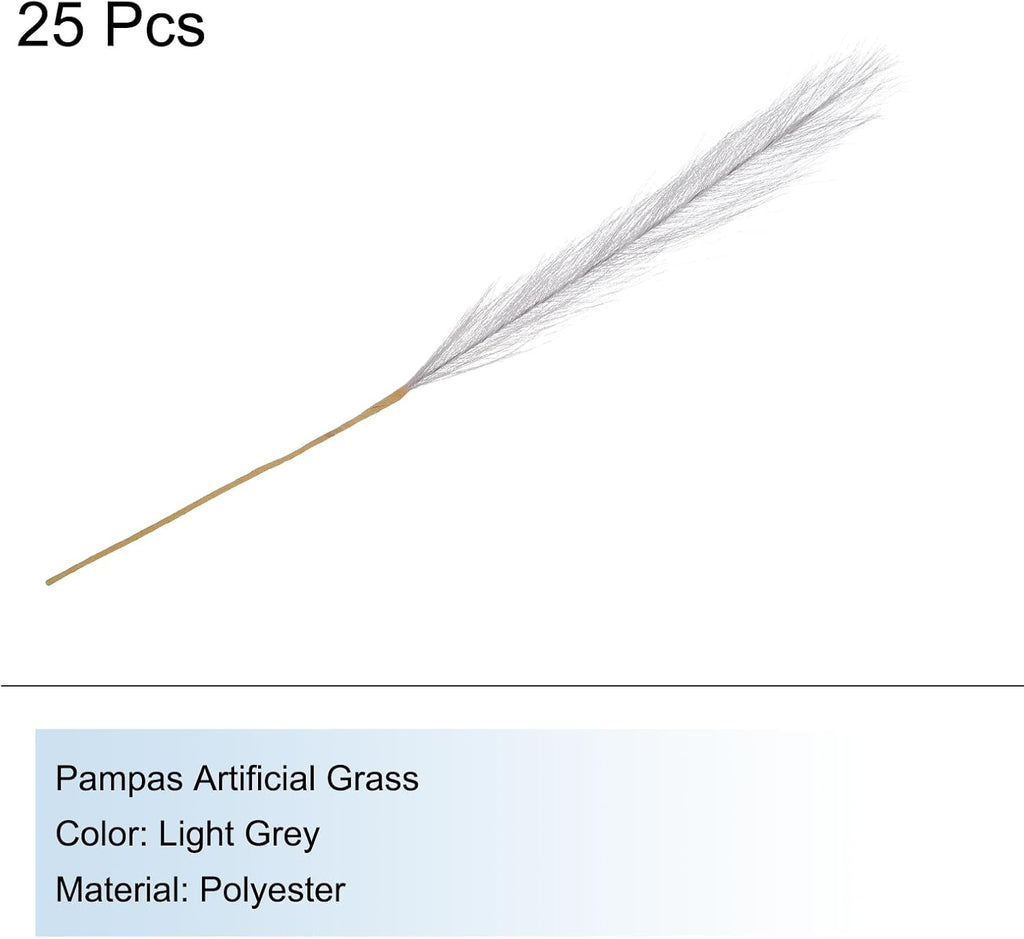 25Pcs 21"/55cm Fluffy Faux Pampas Decor Tall Artificial Grass for Living Room Party Wall Vase Wedding Decoration,Light Grey