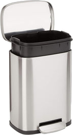 Smudge Resistant Mini Rectangular Trash Can With Soft-Close Foot Pedal, Brushed Stainless Steel, for Bathroom & small space, 5 L /1.32 Gal, Satin Nickel Finish, 7.3x8.5 x11.8 in (LxWxH)