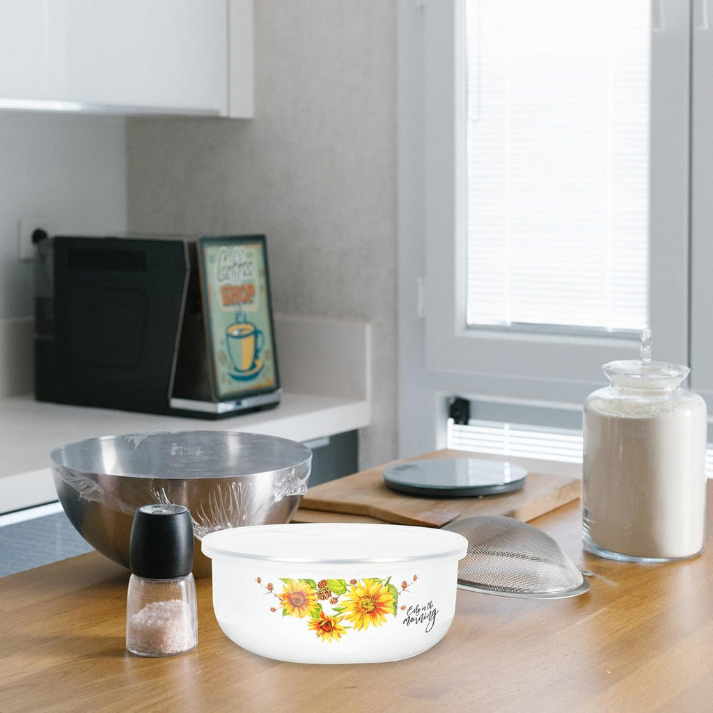5pcs Mixing Bowls Sets Enamel Prep Bowls with Lid Floral Nesting Salads Bowls Prepared Bowls Food Container Bowl for Kitchen Serving Fruit Cereal Sugar Candy Ice Cream