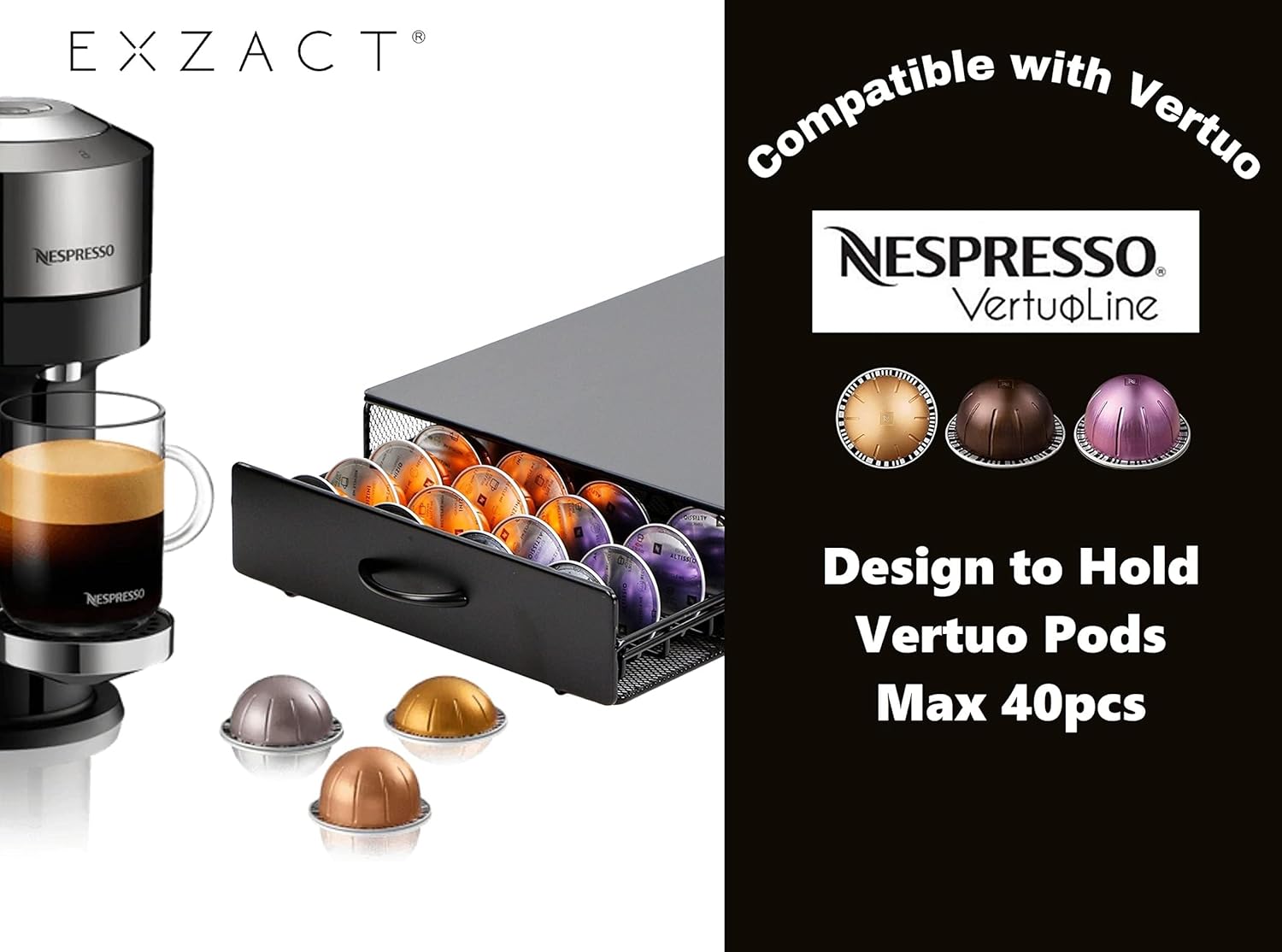 Coffee Capsule Drawer Compatible with Vertuo, Not Sold or Created by Vertuo, Max Capacity 40 Pod - Machine Stand Matte Finish Top, Pods Storage Holder Dispenser