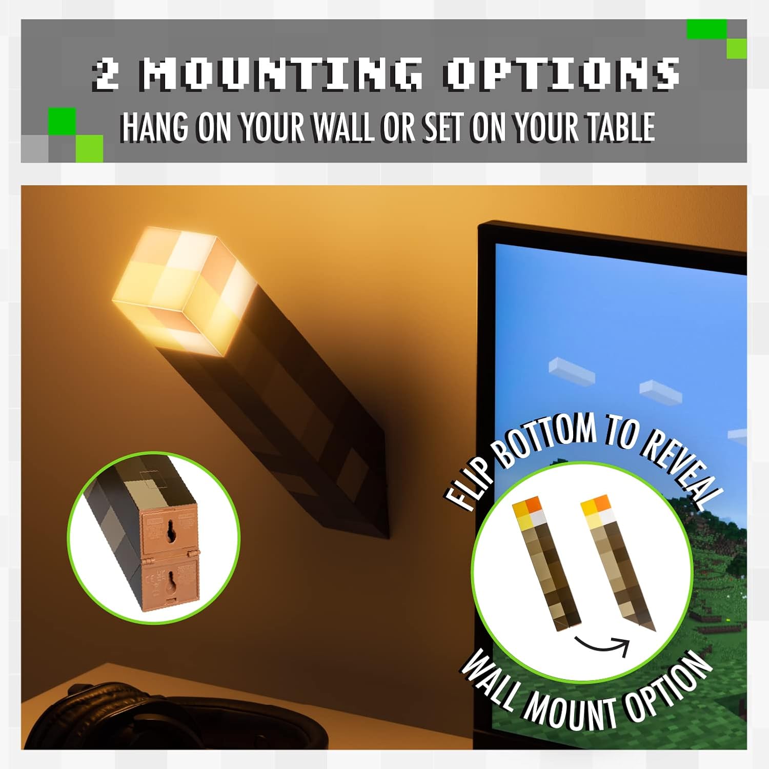 Minecraft Torch Light - Officially Licensed, 2 Light Modes, 2 Use Modes, Battery Operated, Gift for Gamers | Paladone