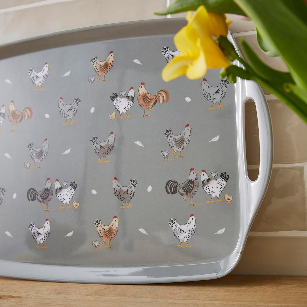 Hen House Lane Large Tray | British Designed Farmhouse Kitchen Tray | Durable Melamine & Plastic Blend | Rustic Countryside Design | Easy to Clean