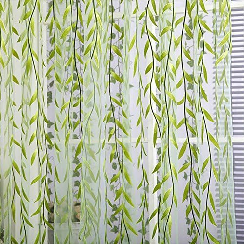 Surpass Shimmery Willow Branch Printed Rod-Pocket Sheer Curtain Single Voile Curtain Panel Green (Green)