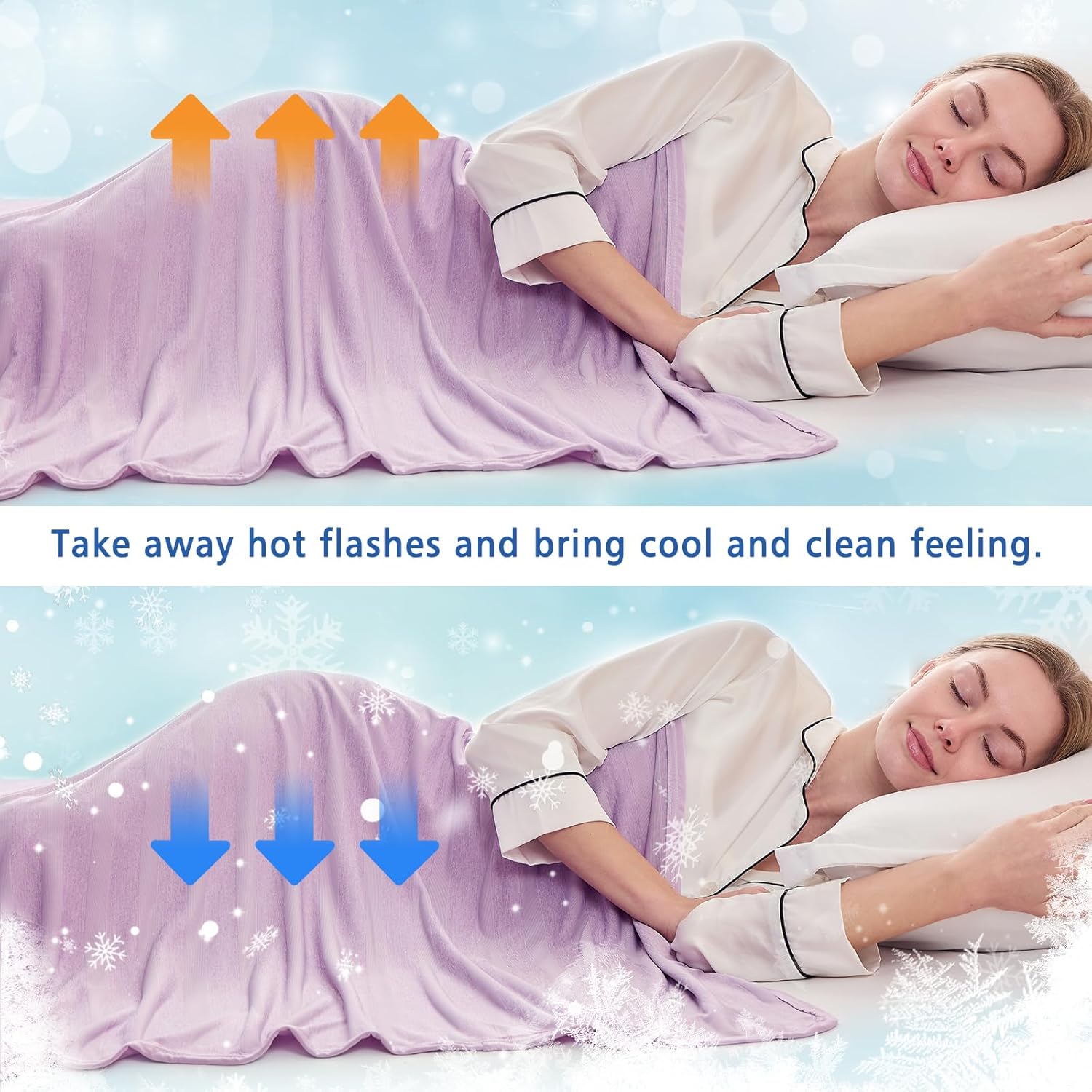 Cooling Throw Blanket for Summer, Q-Max >0.4 Night Sweats Throw Blanket Thin, Keep Cooling Breathable Summer Blanket, Single Bed, Sofa,127x177cm, Striped Lavender