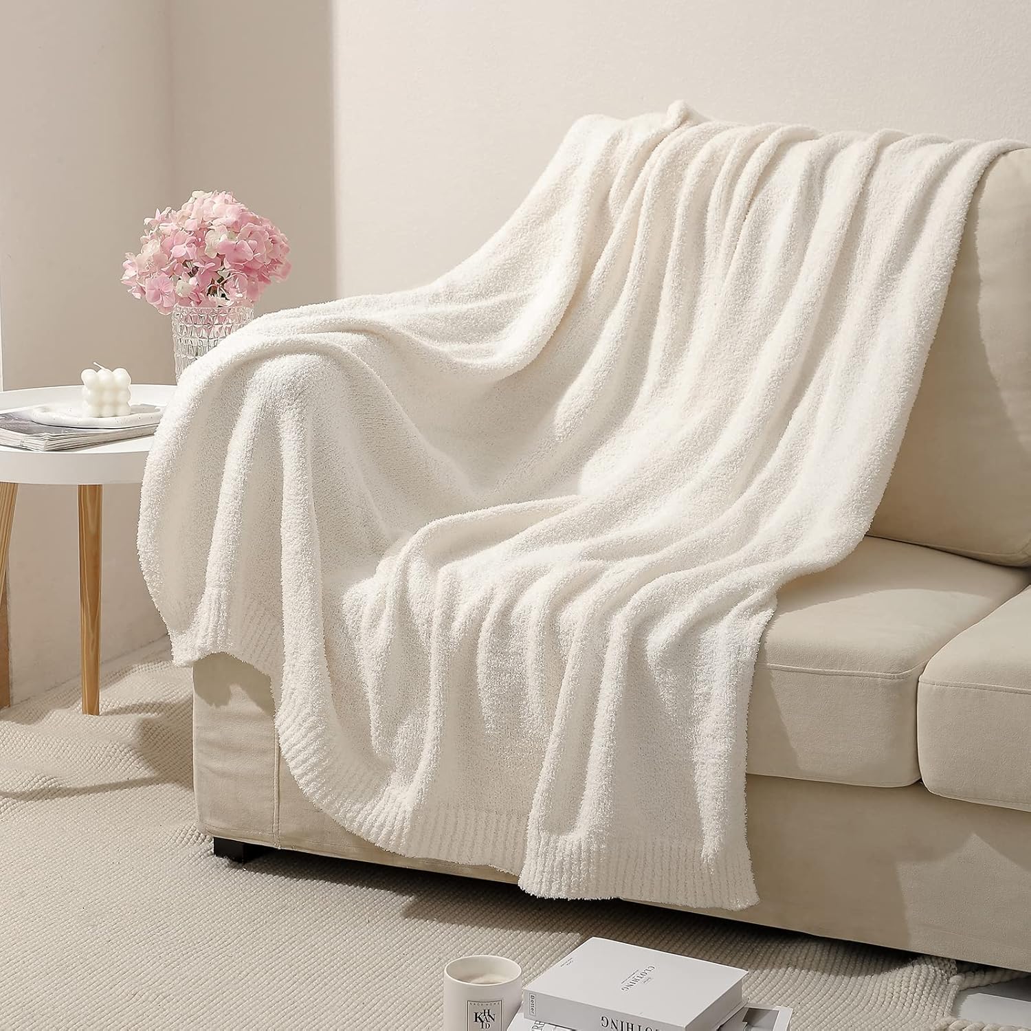 bearberry Super Soft Fluffy Throw Blanket Lightweight Cozy Warm Throw Blankets for Couch Bed Sofa All Season(Cream, 50”x60”) Secondary image