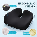 Seat Cushion, Memory Foam Cushion for Office Chair - Ergonomic Chair Cushions for Tailbone Pain Relief, Sciatica & Back Support, Office Chair Cushion & Coccyx Cushion