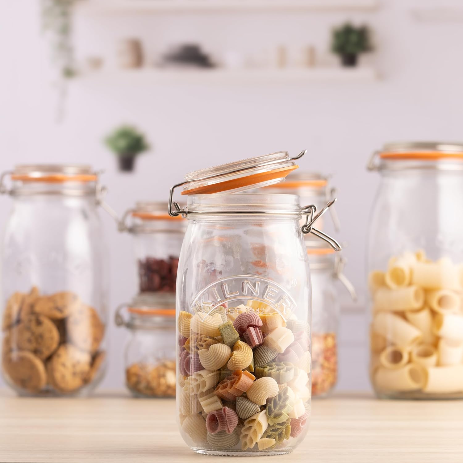 Clip Top Jar 1.5 Litre (1500 ml) Airtight Glass Storage Jar for Preserving Fruits Vegetables Coffee Tea Rice Flour Nuts Pasta