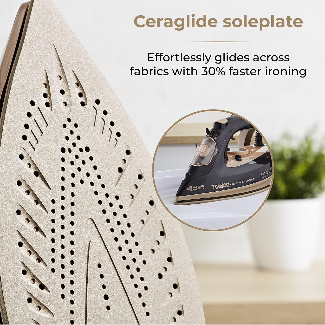 T22021GLD Ceraglide Steam Iron with Fast Heat-Up, Long Power Cord, 3100W, Black and Gold