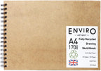 Enviro – Spiral Bound A4 Sketchbook – Landscape - 70 Sides/35 Pages of Recycled 170gsm Drawing Paper – 100% Recycled Sketchbook / Scrapbook, White