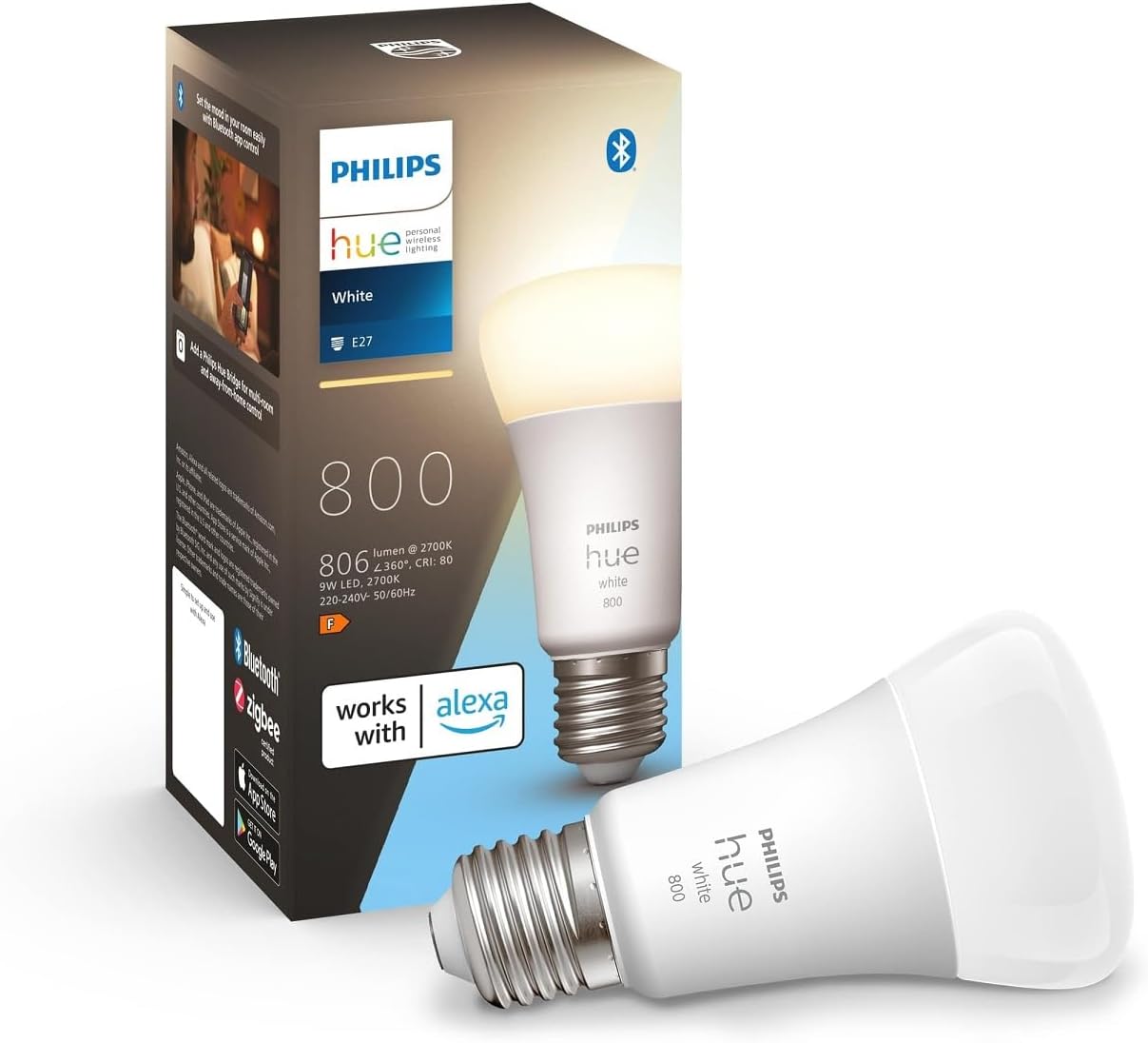 White A60 Smart LED Light Bulb [E27 Edison Screw] for Home Indoor Lighting with Amazon Echo and Alexa