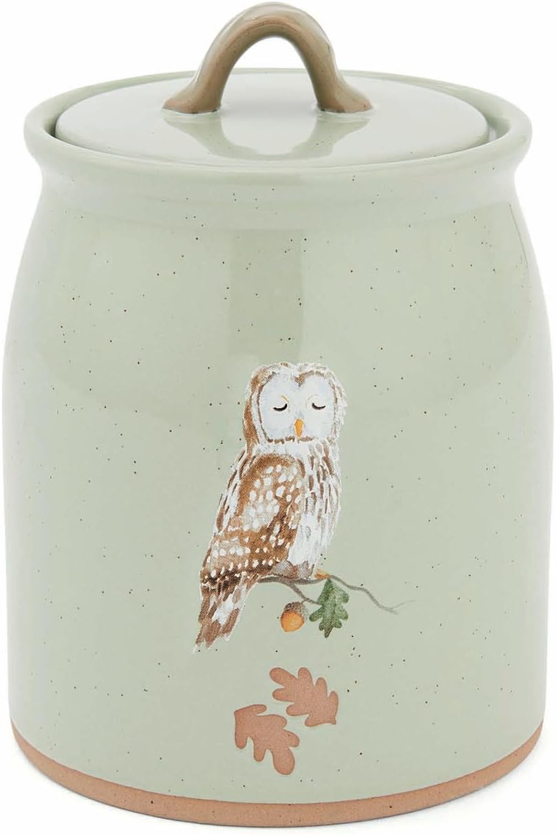 Forest Fable Green Ceramic Canister | British Designed Kitchen Storage Jar | Woodland Animal Print | Durable Stoneware Container | Stylish & Practical Farmhouse Kitchen Accessory