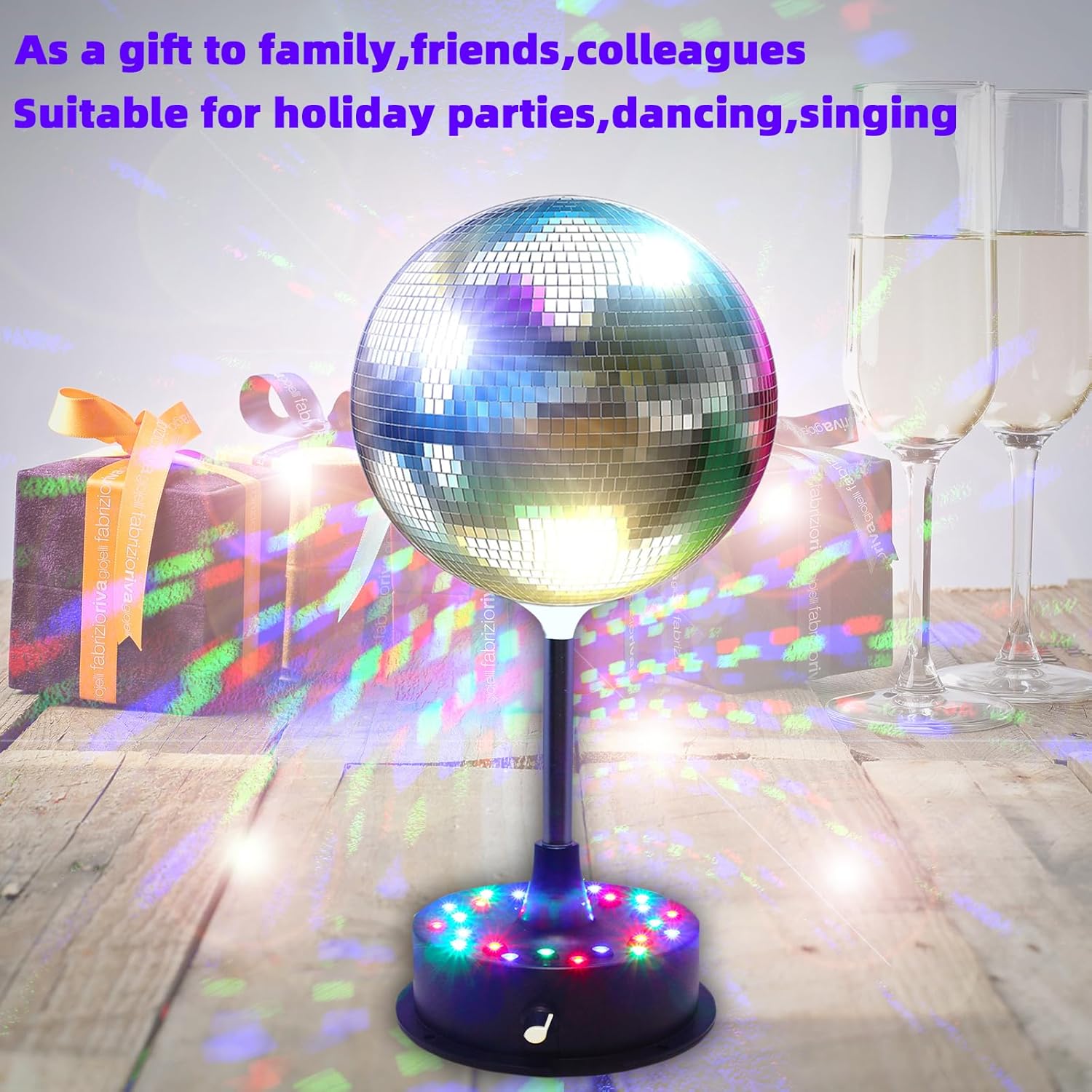 6'' Mirror Disco Ball with 24 LEDs 5-9 RPM Adjustable Rotating Motor Base Disco Lamps Ceiling Decor for Show Party Dancing Hall Club Ktv Nightclubs Bars