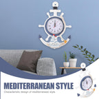 IMIKEYA Mediterranean Style Anchor Clock, Outdoor ClocksNautical Anchor Ship Steering Wheel Fishing Net Wall Clock for Beach Sea Theme Decor