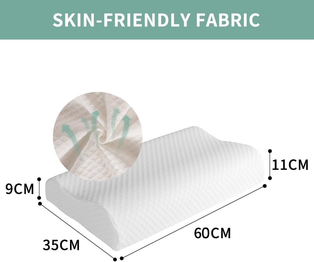Memory Foam Pillow Neck Support Pillows Orthopaedic Cervical Soft Deep Sleep for Side Sleepers and Back with Washable Cover 60 x 35 cm White