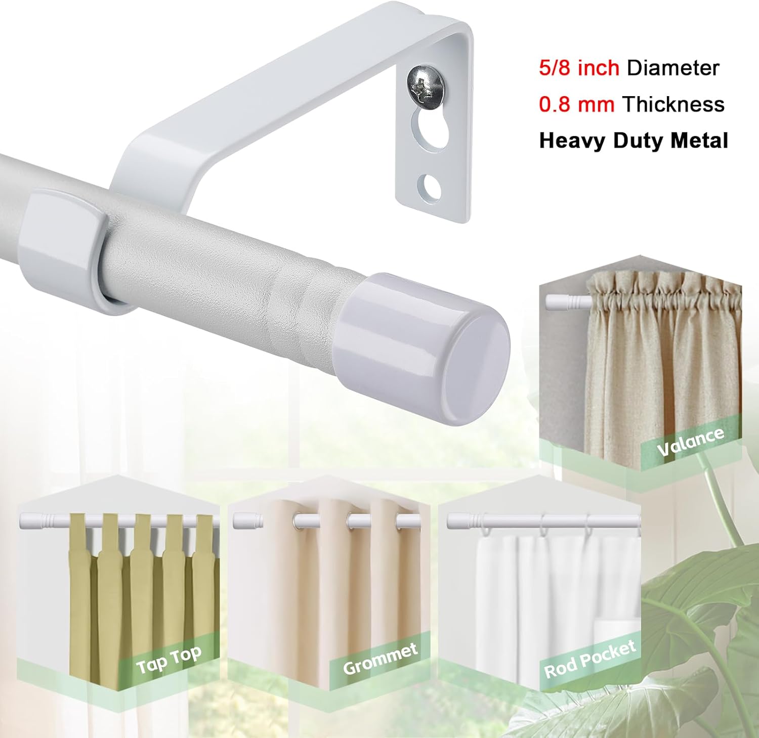 Curtain Poles for Eyelet Curtains Matt White, 16mm Voile Curtain Pole 76-117cm, Window Curtain Rod Metal Extendable with Adjustable Brackets for Bedroom, Living Room